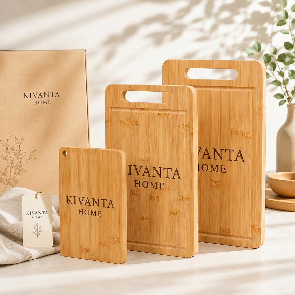 Kivanta Home Bamboo Chopping Board Set – Premium 3-Piece Wooden Cutting Boards